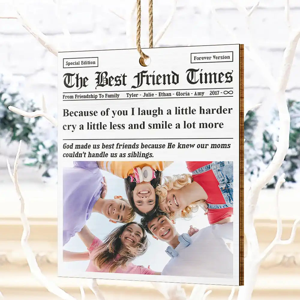 Christmas,Custom Photo,Happy,Gift For Bestie - Custom Photo The Bestie Times From Friendship To Family - Personalized Custom Shaped Wooden Ornament