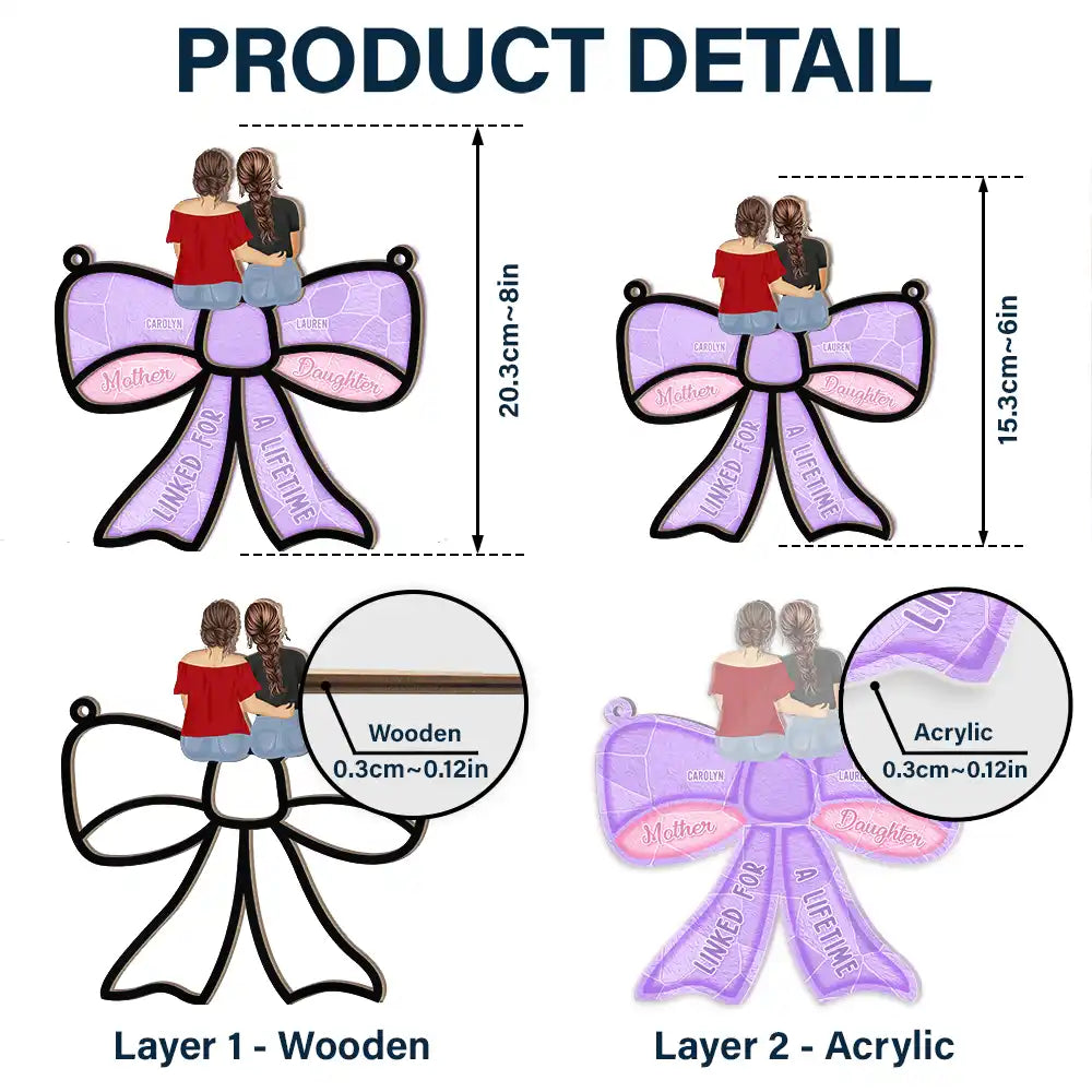 Mom - Daughters (Adult),Love - Mother Daughter Linked For A Lifetime - Personalized Window Hanging Suncatcher Ornament