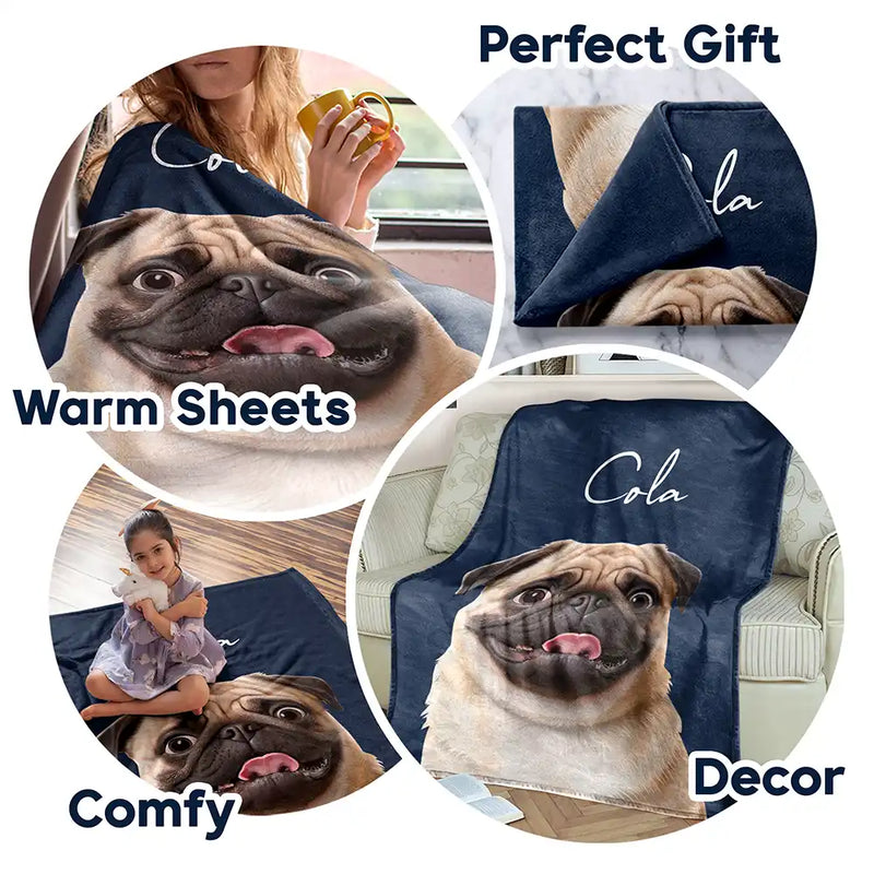 Dog Lovers, Cat Lovers, Pet Lovers - Custom Photo Cartoon Portrait Dog Cat - Personalized Fleece Blanket, Sherpa Blanket
