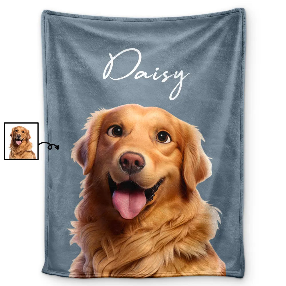 Dog Lovers, Cat Lovers, Pet Lovers - Custom Photo Cartoon Portrait Dog Cat - Personalized Fleece Blanket, Sherpa Blanket
