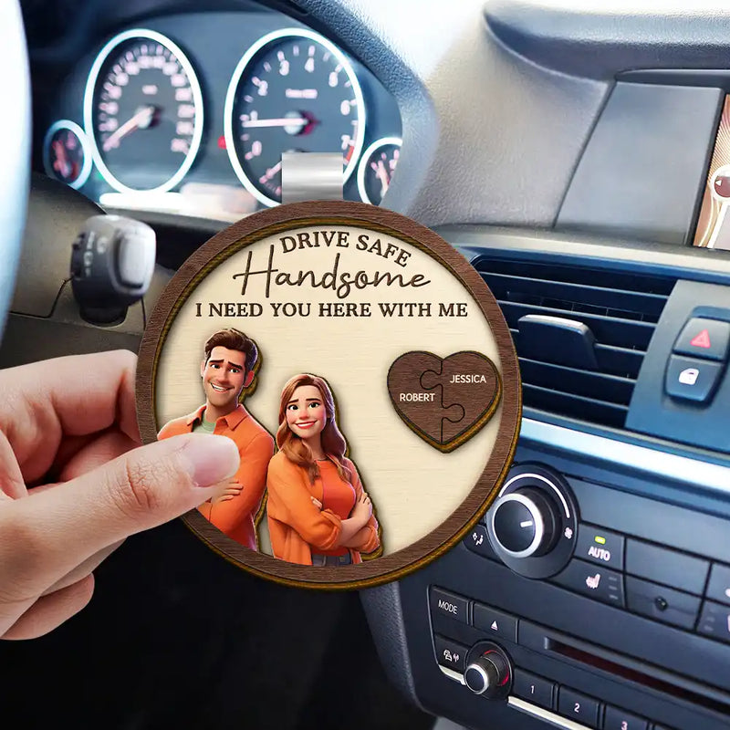 Love,Gift For Couples,Gift For Husband,Gift For Wife,Gift For Girlfriend - Custom Photo Cartoon Portrait Drive Safe I Love You Couple - Personalized Custom Shaped Car Visor Clip