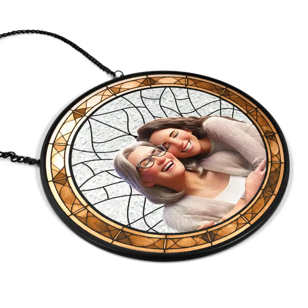 Happy,Gift For Mother,Gift For Grandma,New baby - Custom Photo Cartoon Portrait Mom Mother Grandma - Personalized Stained Glass Window Hanging Suncatcher