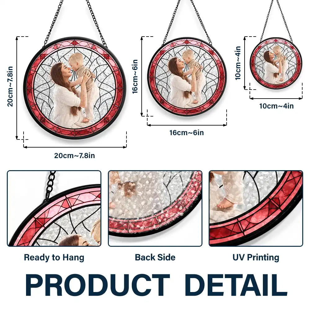 Happy,Gift For Mother,Gift For Grandma,New baby - Custom Photo Cartoon Portrait Mom Mother Grandma - Personalized Stained Glass Window Hanging Suncatcher