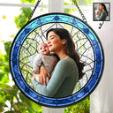 Happy,Gift For Mother,Gift For Grandma,New baby - Custom Photo Cartoon Portrait Mom Mother Grandma - Personalized Stained Glass Window Hanging Suncatcher