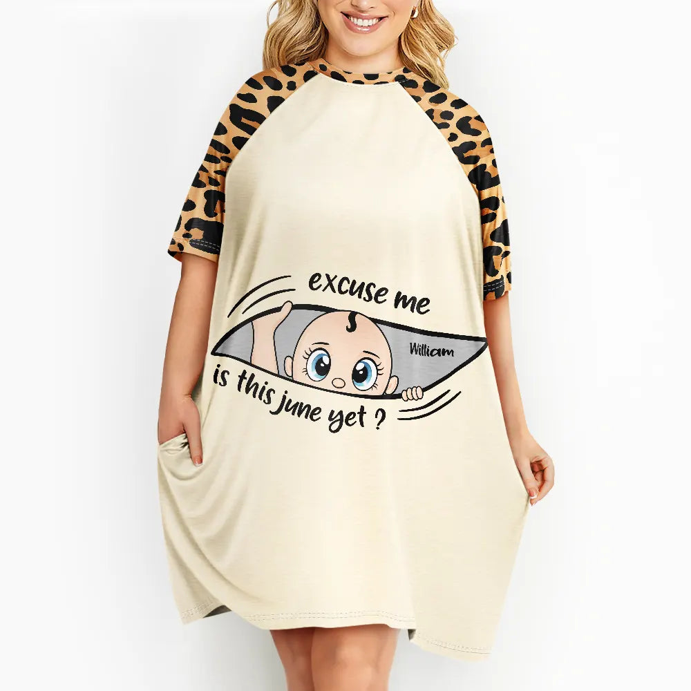 Pregnant Mom, Gift For Wife, Funny - Excuse Me Is It Time Yet Pregnancy Announcement Expecting Mom Maternity - Personalized Women's Sleep Tee