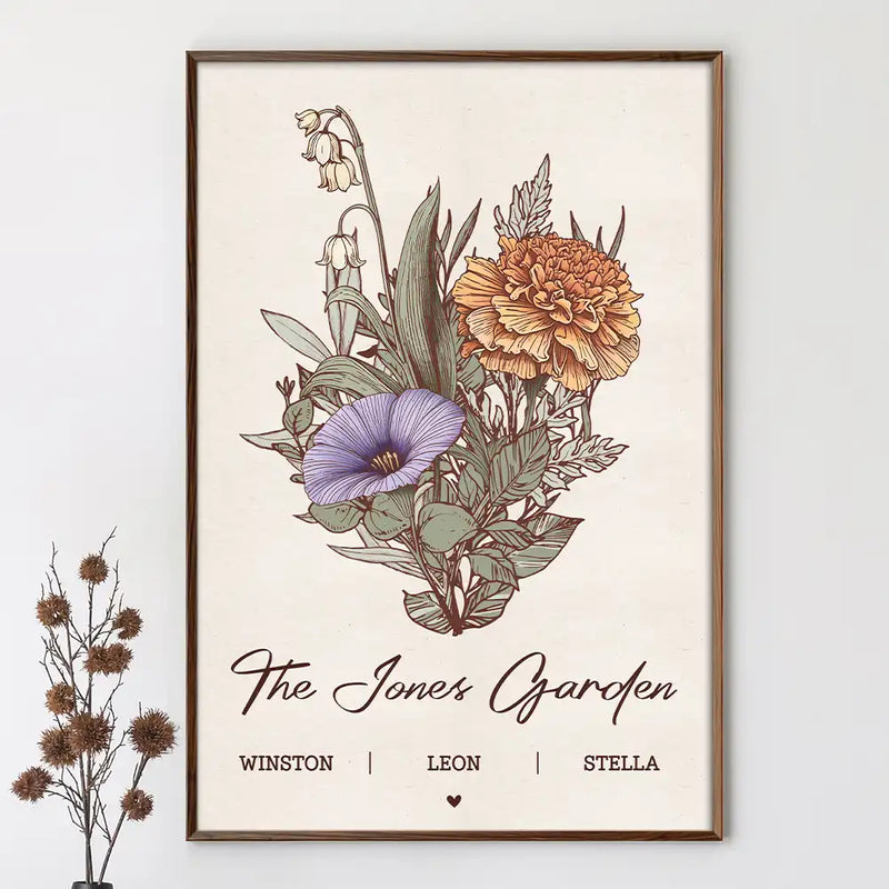 Love,Family,Gift For Mother,Gift For Grandma,Gift For Wife - Grandma's Garden Family Birth Flower - Personalized Poster
