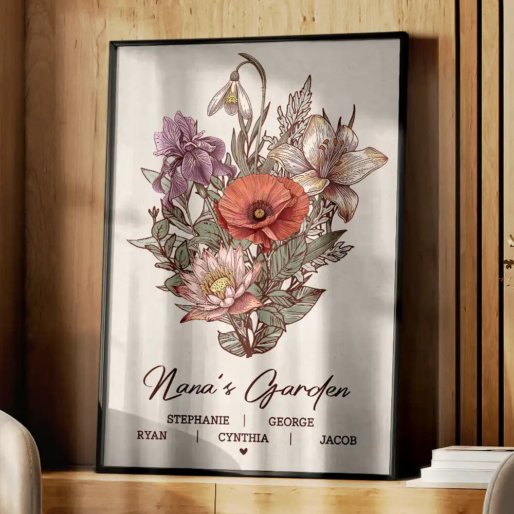 Affiche personnalisée : Fleur de naissance familiale du jardin de grand-mère