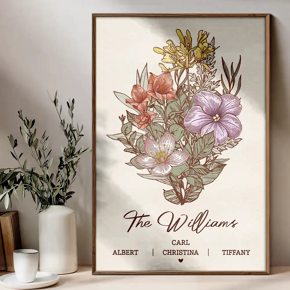 Love,Family,Gift For Mother,Gift For Grandma,Gift For Wife - Grandma's Garden Family Birth Flower - Personalized Poster
