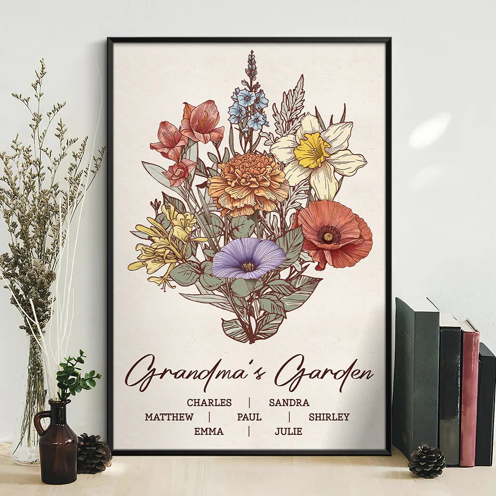 Love,Family,Gift For Mother,Gift For Grandma,Gift For Wife - Grandma's Garden Family Birth Flower - Personalized Poster
