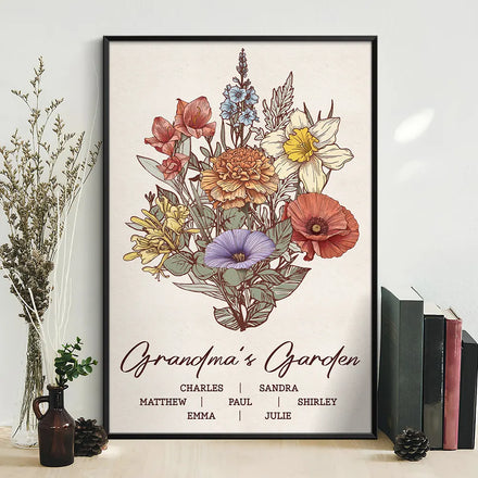 Affiche personnalisée : Fleur de naissance familiale du jardin de grand-mère