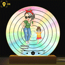 Gift For Grandma,Gift For Mother - Turban Grandma Decorative Vinyl Record With Grandkids - Personalized 3D Led Light Wooden Base