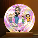 Gift For Grandma,Gift For Mother - Turban Grandma Decorative Vinyl Record With Grandkids - Personalized 3D Led Light Wooden Base