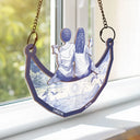 Gift For Bestie,Love - Toile Art Bestie Sitting On The Moon - Personalized Window Hanging Suncatcher Ornament