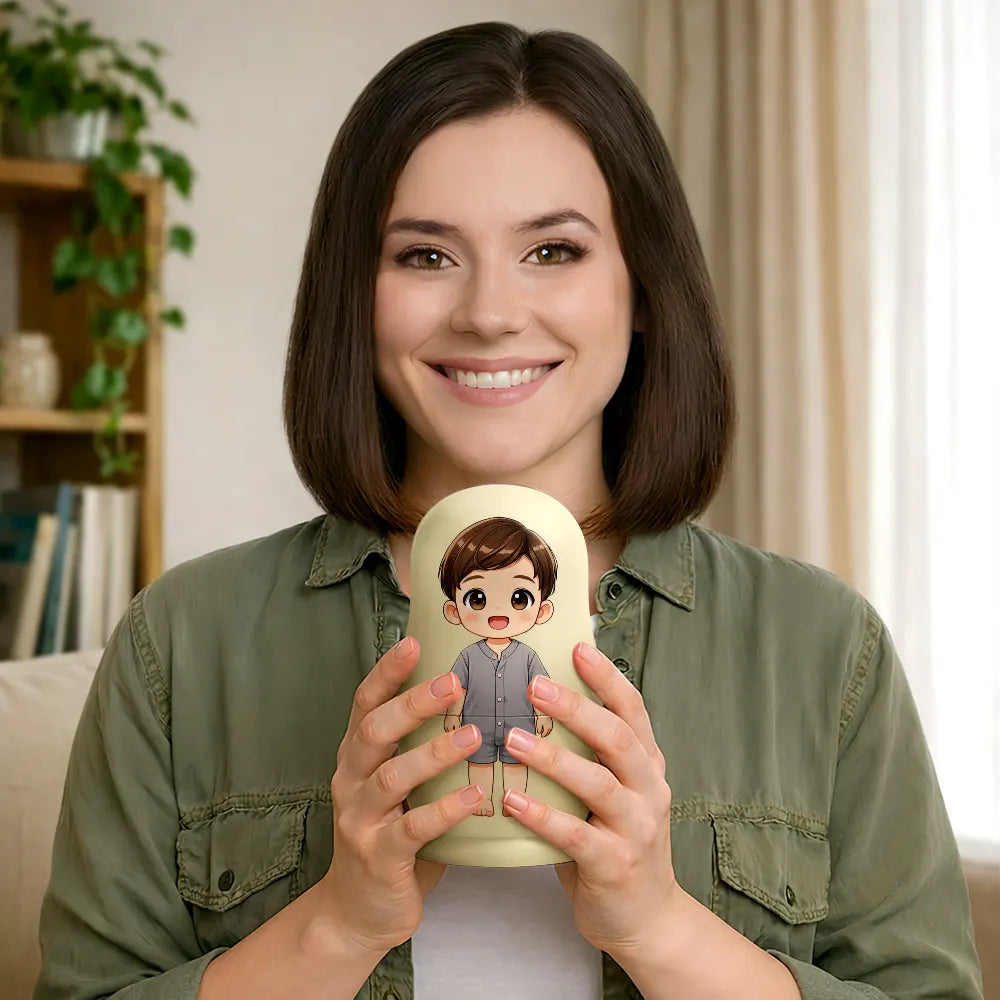 Family,Happy - Custom Photo Cartoon Full Portrait Family Couple Besties - Personalized Portrait Nesting Doll