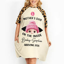 Pregnant Mom,Happy,Expecting Dad - Baby First Year On The Inside With Mom Leopard Style - Personalized Women's Sleep Tee