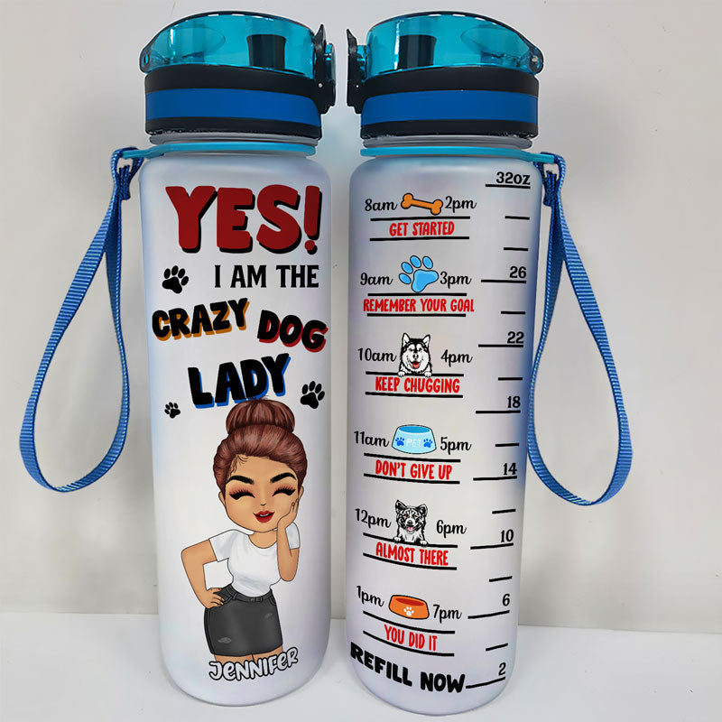 Bouteille d'eau personnalisée pour amoureux des chiens Crazy Dog Lady