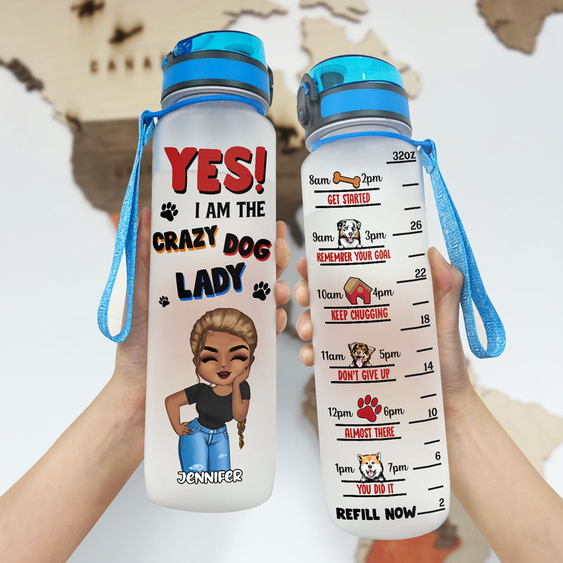 Bouteille d'eau personnalisée pour amoureux des chiens Crazy Dog Lady