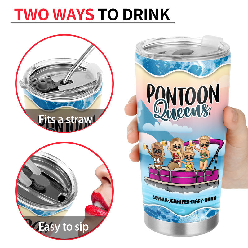 Pontoon Bestie Warning The Girls Are Drinking Blue - Personalized Custom Tumbler
