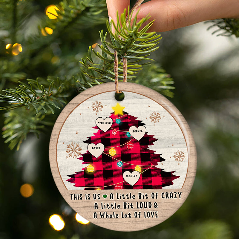 Family Christmas Tree Flannel This Is Us - Personalized Custom Circle Ceramic Ornament