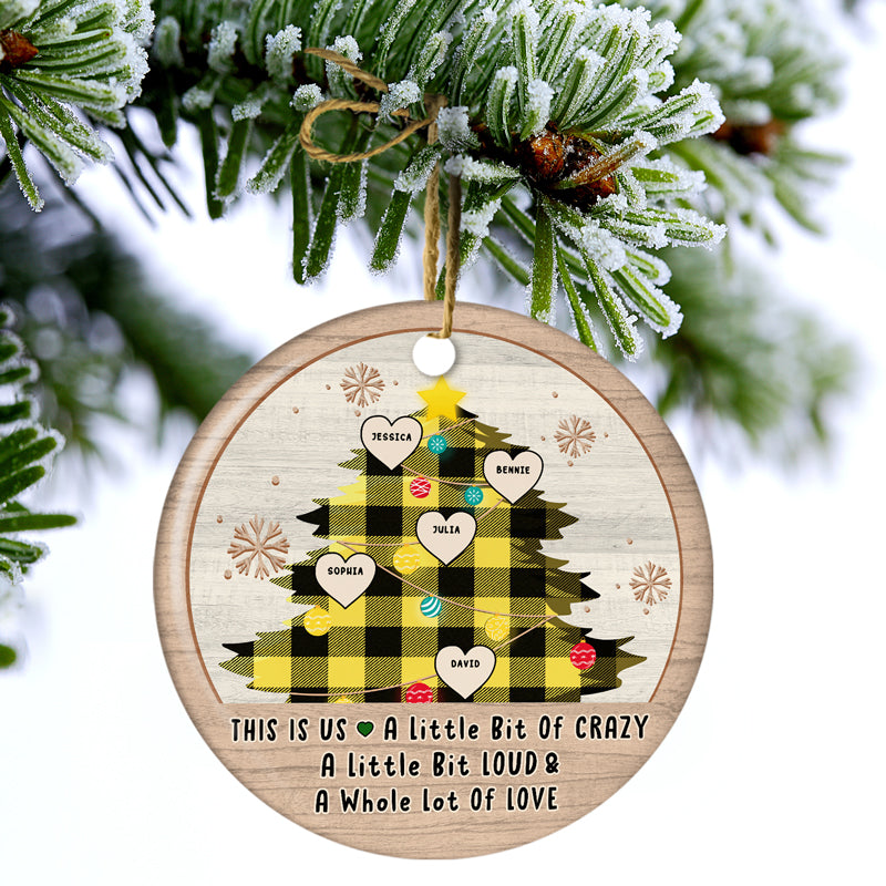 Family Christmas Tree Flannel This Is Us - Personalized Custom Circle Ceramic Ornament