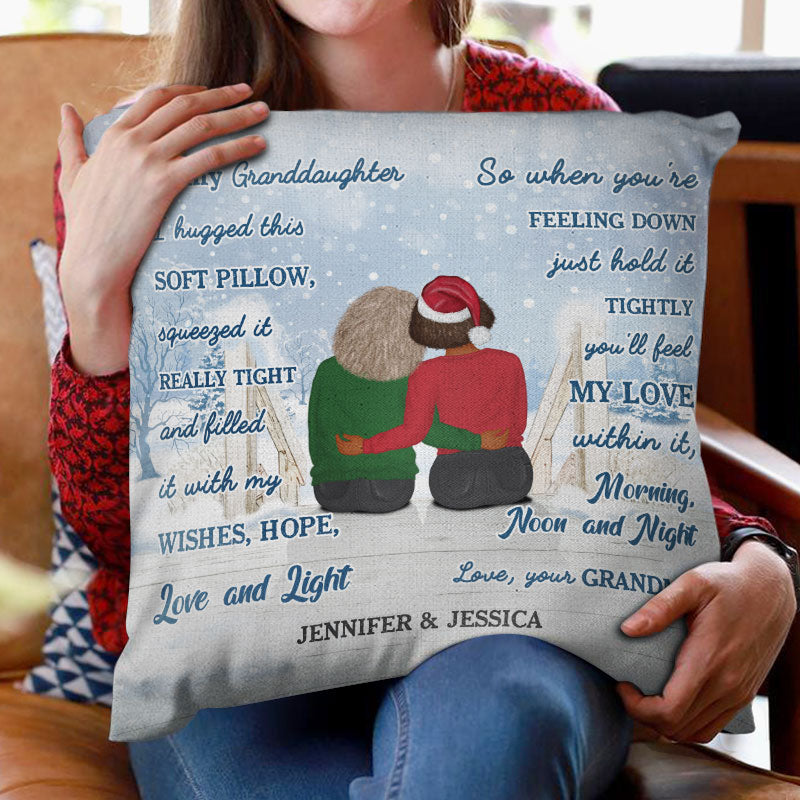 Christmas Grandma And Granddaughter Hugged This Soft Pillow - Personalized Custom Pillow
