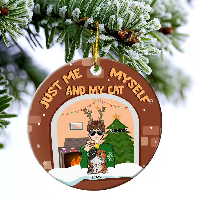 Christmas Pet Lovers Family Just Me, Myself And The Dogs - Personalized Custom Circle Ceramic Ornament