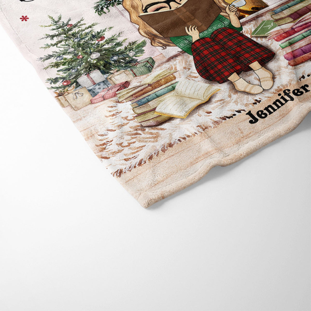 Lecture de Noël : une fille qui aime les livres – Couverture polaire personnalisée