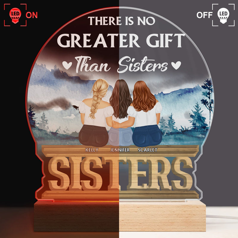 Sisters Forever Never Apart - Gift For Sisters And Best Friends - Personalized Custom 3D Led Light Wooden Base