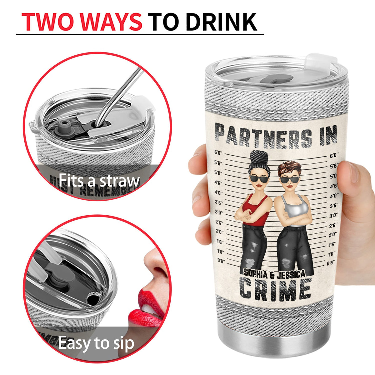 Bestie Jeans Partners In Crime If We Get Caught - Gift For Bestie - Personalized Custom Tumbler