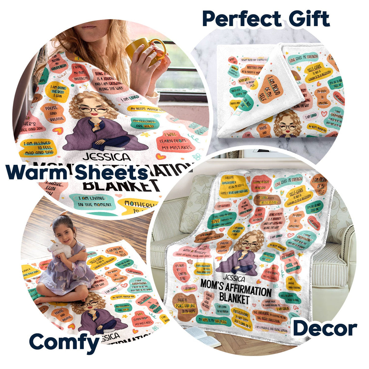 Mom's Affirmation Blanket - Gift For Mother - Personalized Custom Fleece Blanket