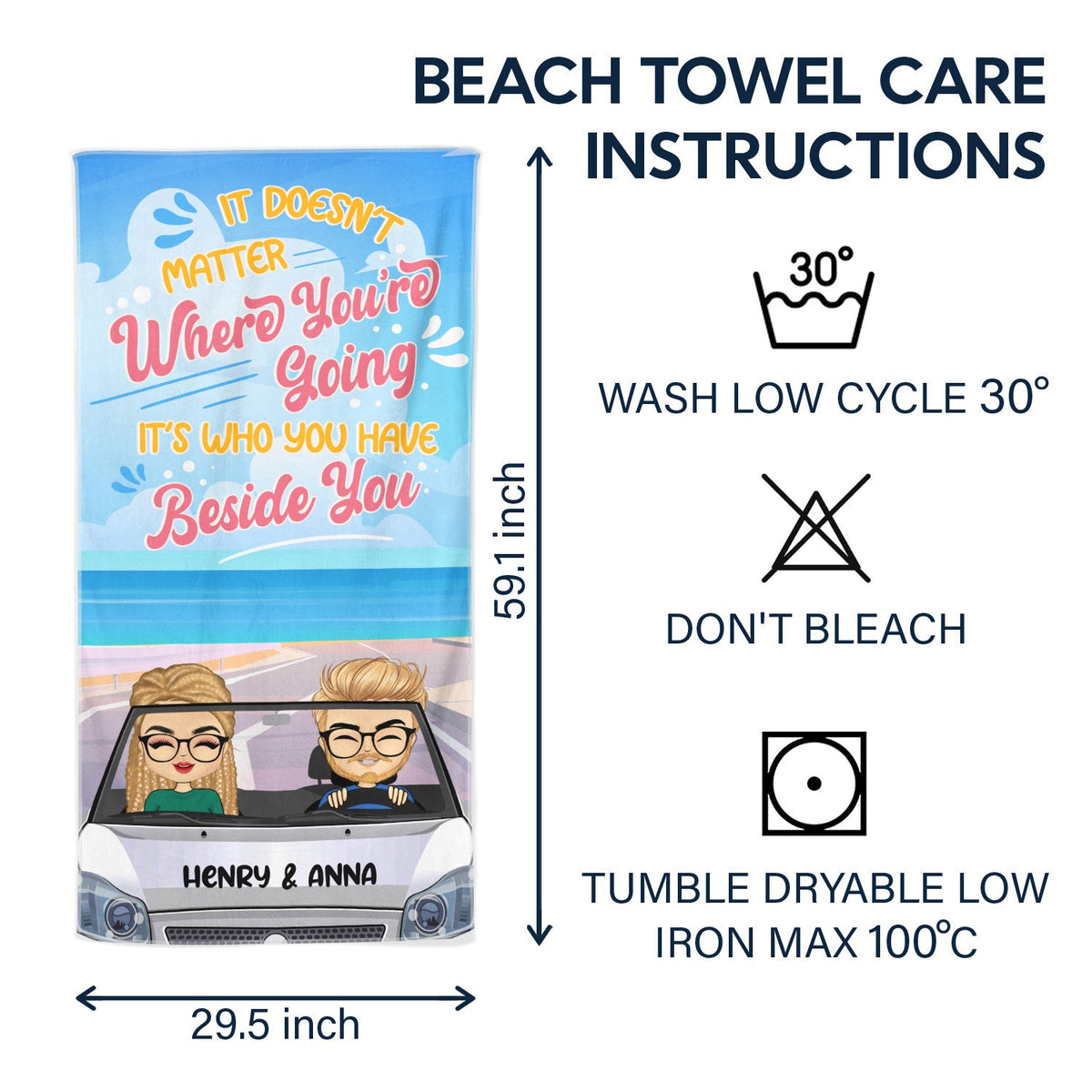 Peu importe où se trouve la plage - Cadeau pour couples - Serviette de plage personnalisée