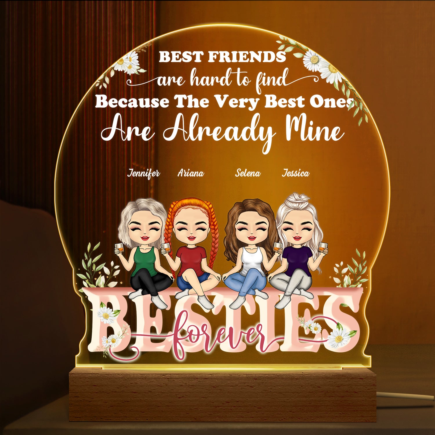 Besties Best Friends Are Hard To Find - Gift For Bestie - Personalized Custom 3D Led Light Wooden Base