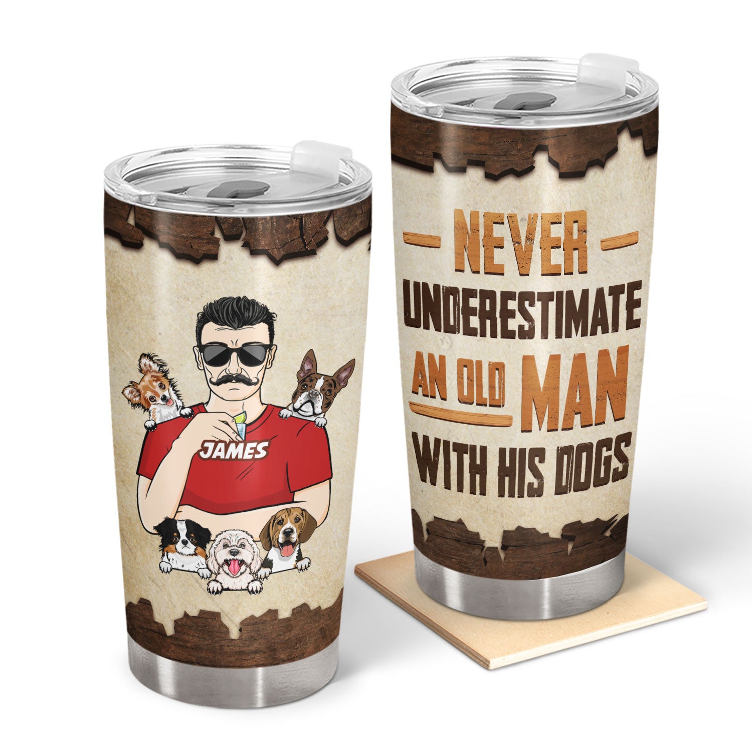 Dog Lovers Never Underestimate Old Man & His Dogs - Gift For Father - Personalized Custom Tumbler