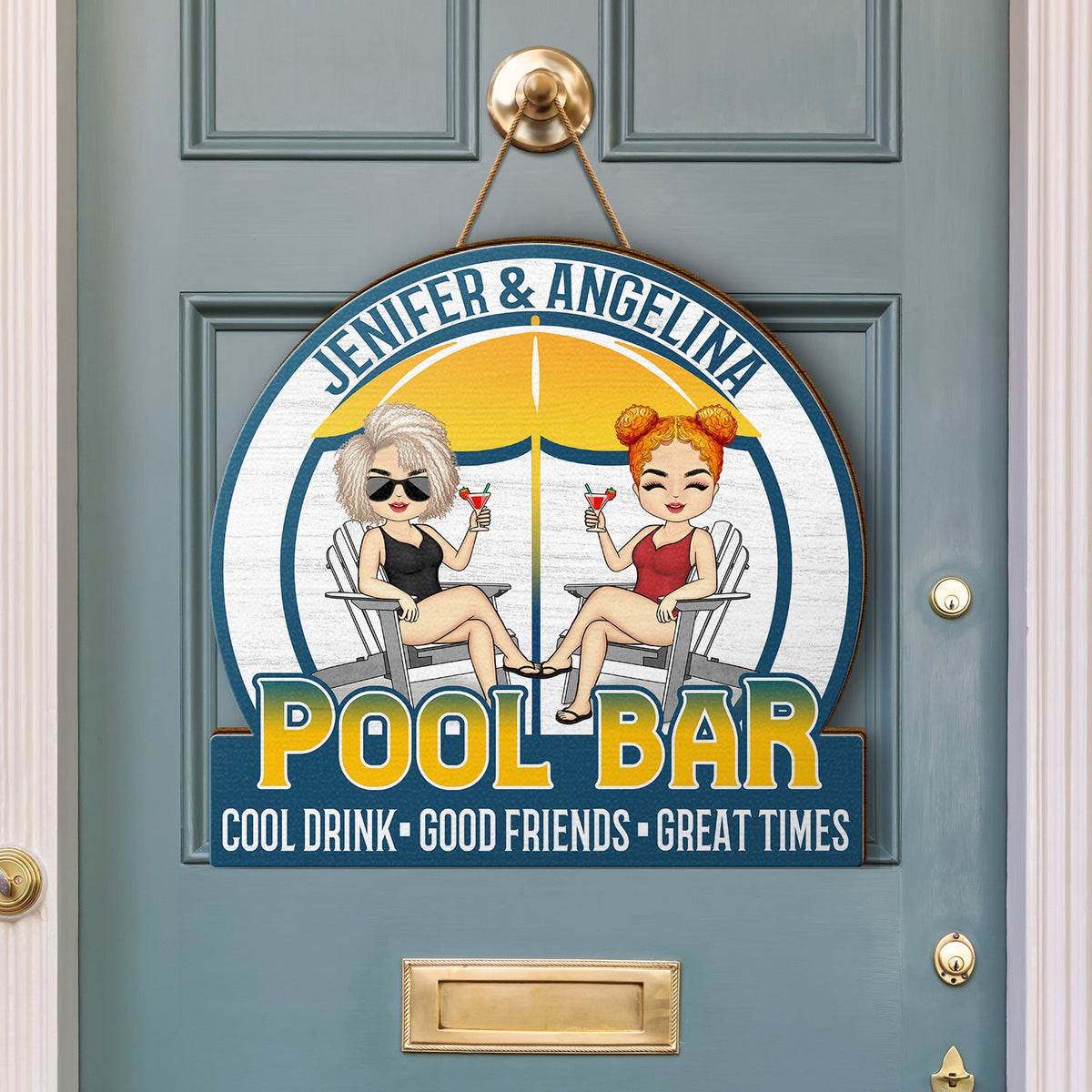 Couple Cool Drink Good Friends Great Time - Outdoor Decoration For Patio, Pool, Deck, Porch, Bar - Personalized Custom Shaped Wood Sign