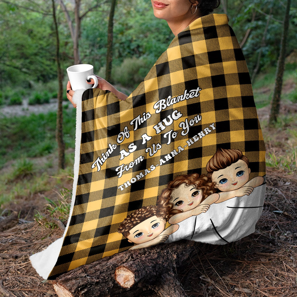 Think Of This Blanket As A Hug - Gift For Grandparents - Personalized Custom Fleece Blanket