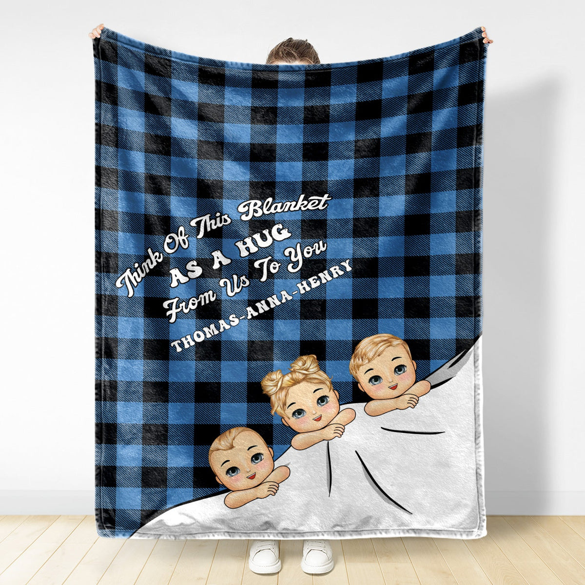 Think Of This Blanket As A Hug - Gift For Grandparents - Personalized Custom Fleece Blanket