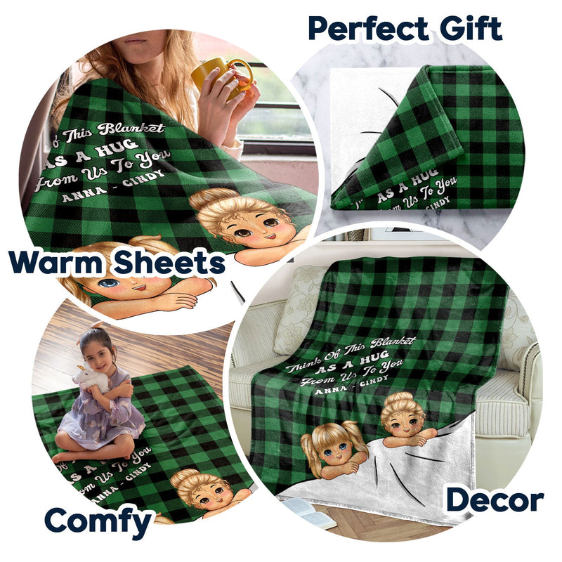 Think Of This Blanket As A Hug - Gift For Grandparents - Personalized Custom Fleece Blanket
