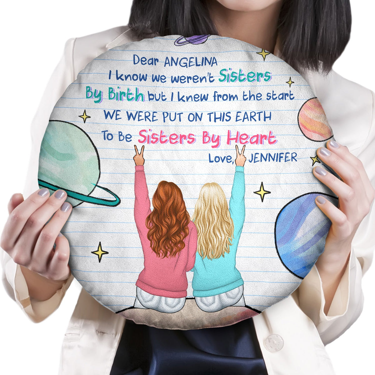 Nous n'étions pas sœurs de naissance - Cadeau pour meilleure amie - Coussin rond personnalisé