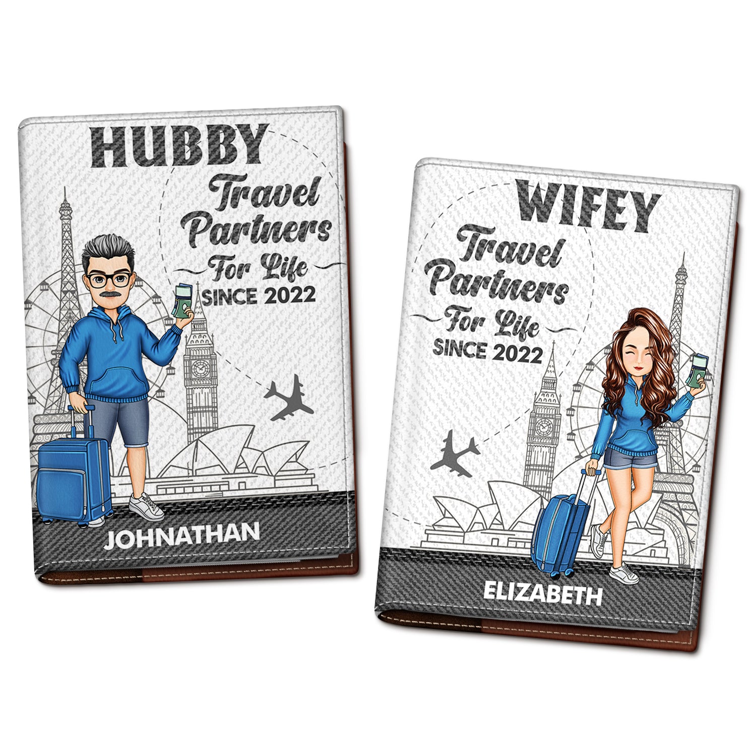 Hubby & Wifey Travel Partners For Life - Gift For Couples, Traveling Lovers Couple - Personalized Passport Cover, Passport Holder