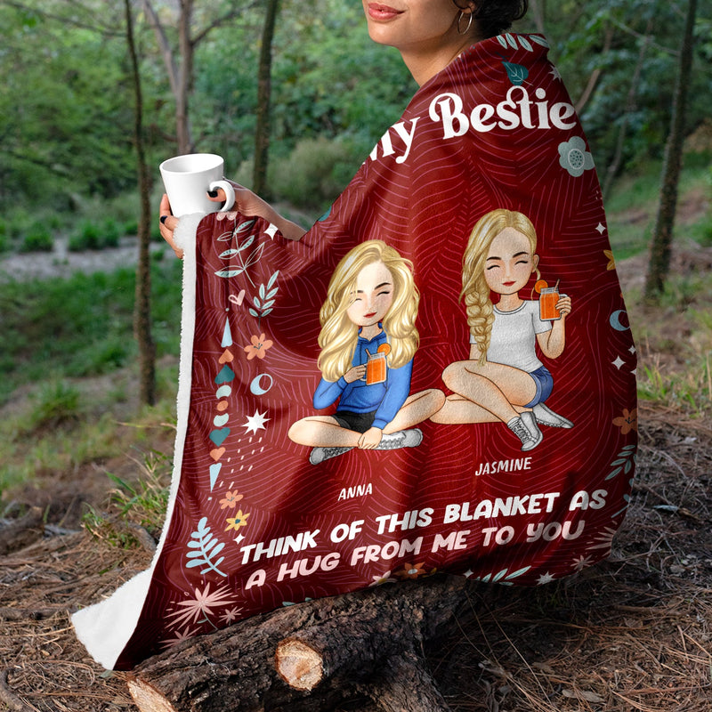 Cartoon Think Of This Blanket - Gift For Sisters And Besties - Personalized Fleece Blanket