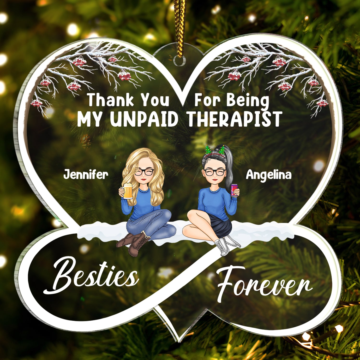 Christmas Bestie Thank You For Being My Unpaid Therapist - Gift For Bestie - Personalized Custom Shaped Acrylic Ornament