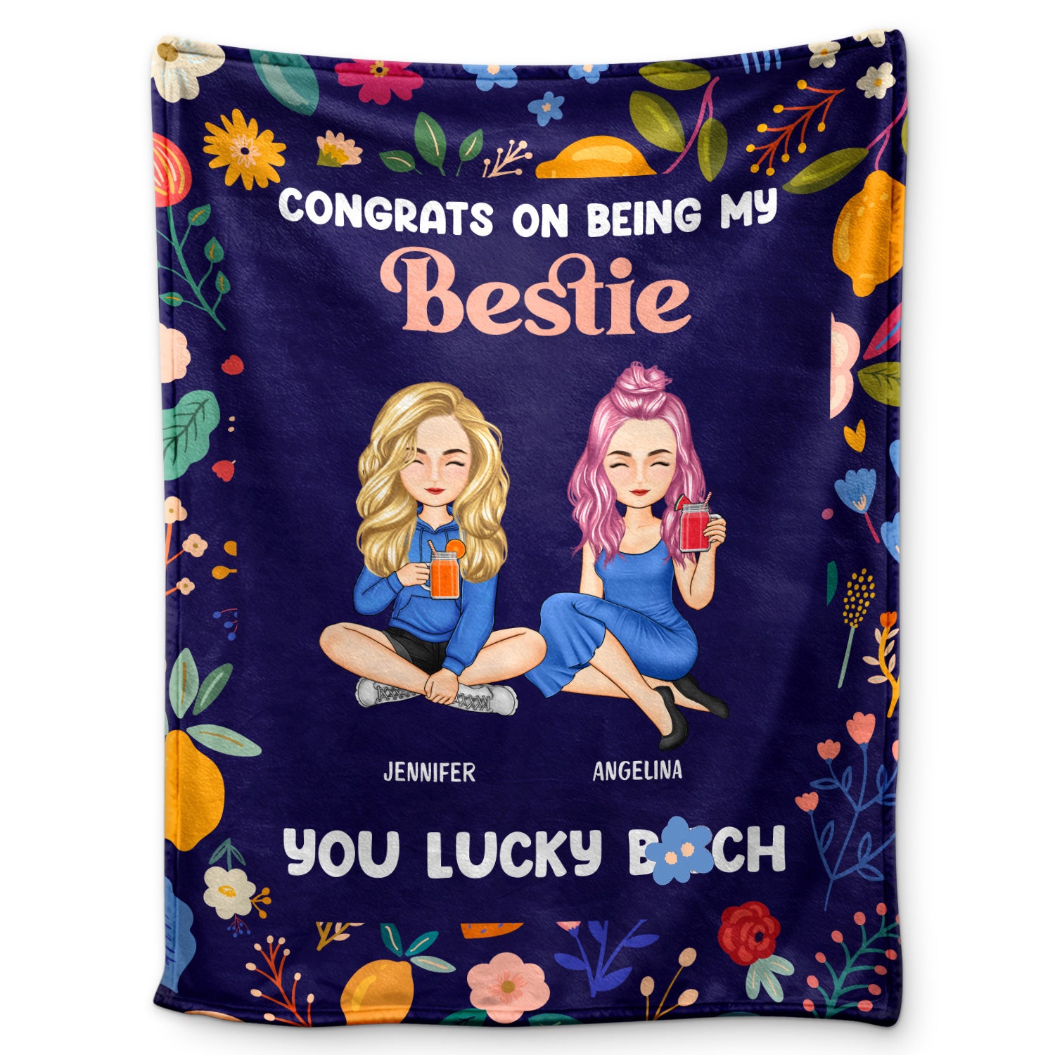 Bestie Cartoon Congrats On Being My Bestie - Gift For Bestie - Personalized Fleece Blanket