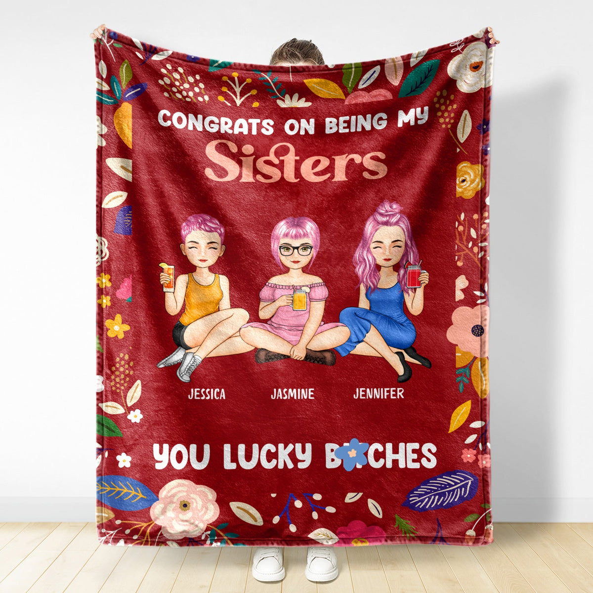 Bestie Cartoon Congrats On Being My Bestie - Gift For Bestie - Personalized Fleece Blanket
