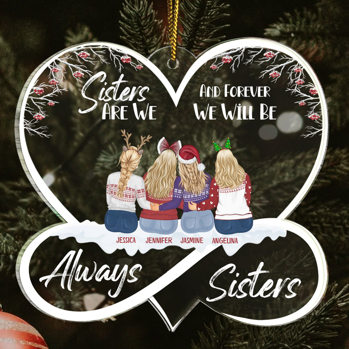 Christmas Sisters Forever - Gift For Sisters - Personalized Custom Shaped Acrylic Ornament