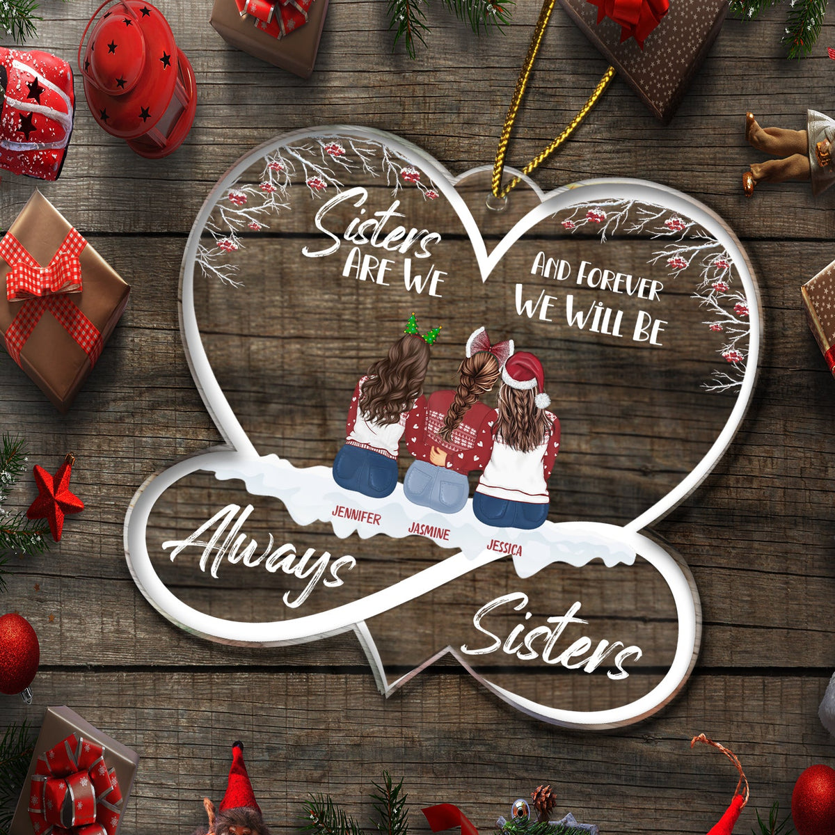 Christmas Sisters Forever - Gift For Sisters - Personalized Custom Shaped Acrylic Ornament