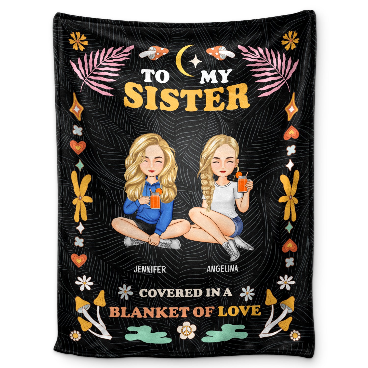 Hippie To My Bestie Sister Covered In Love - Gift For Bestie, Sister - Personalized Fleece Blanket