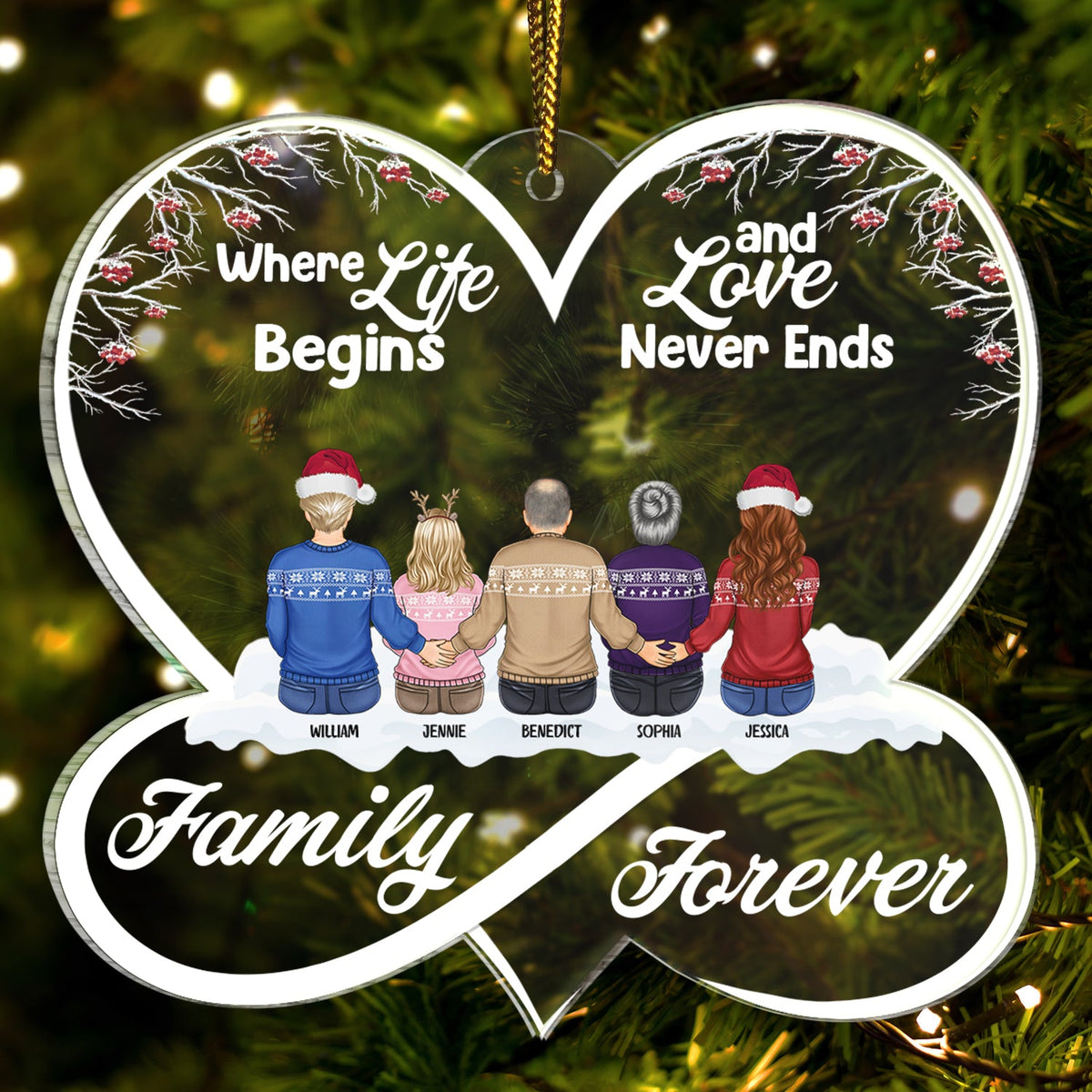 Christmas Family Forevers Love Never Ends - Gift For Family - Personalized Custom Shaped Acrylic Ornament