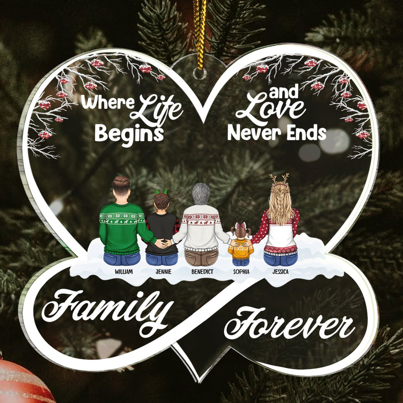 Christmas Family Forevers Love Never Ends - Gift For Family - Personalized Custom Shaped Acrylic Ornament