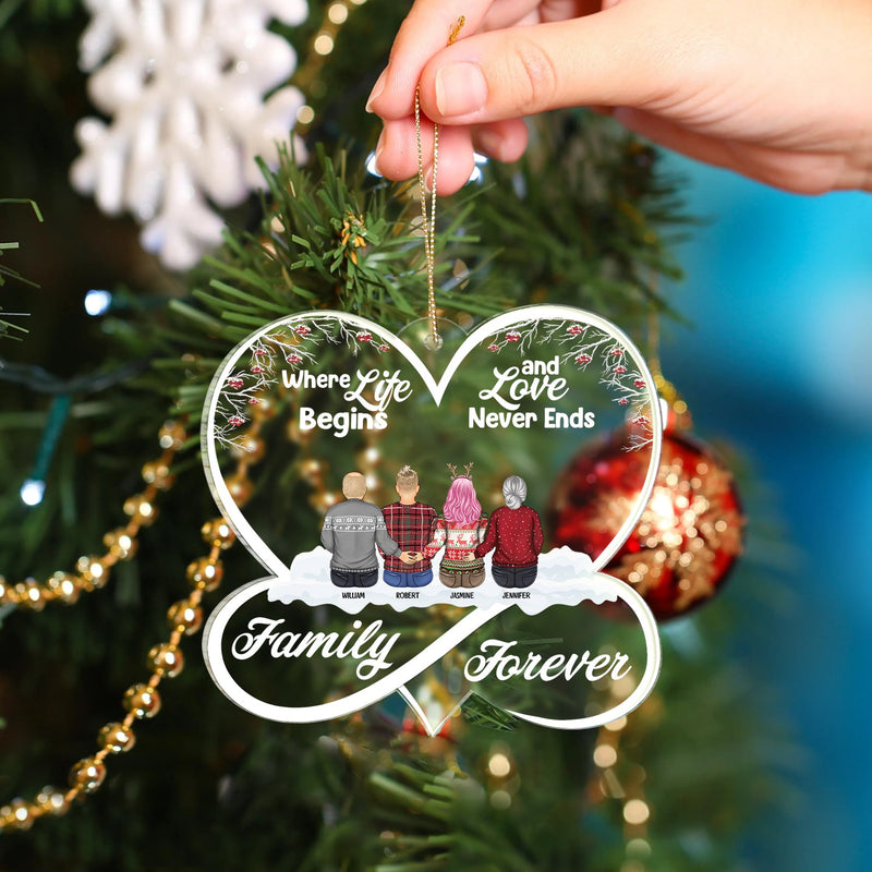 Christmas Family Forevers Love Never Ends - Gift For Family - Personalized Custom Shaped Acrylic Ornament