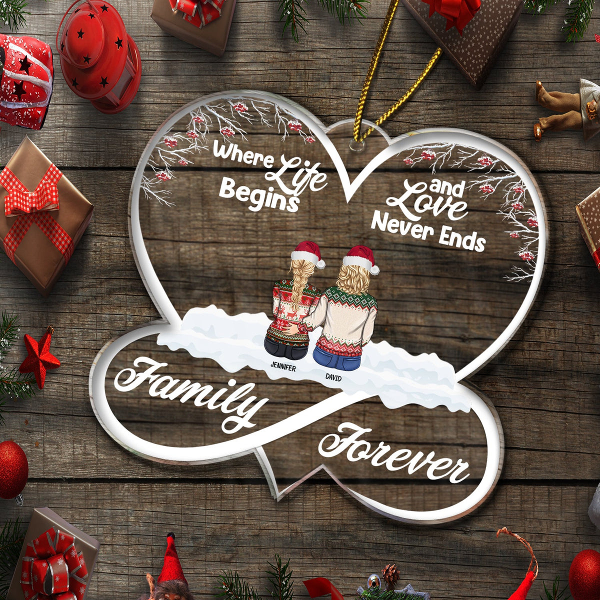 Christmas Family Forevers Love Never Ends - Gift For Family - Personalized Custom Shaped Acrylic Ornament